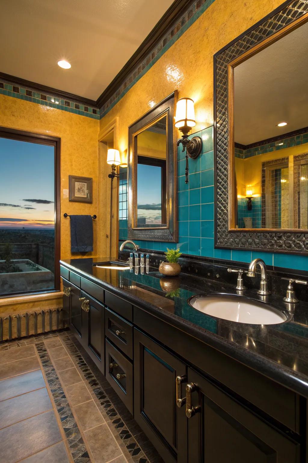 Shine bright with high-gloss black countertops that add a touch of glamour.