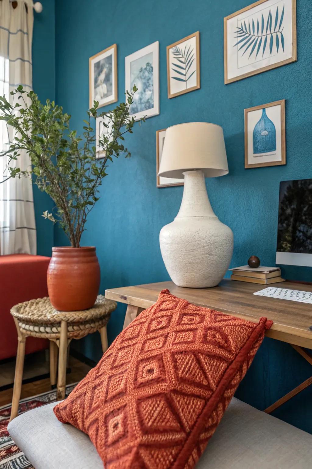 Energize your workspace with a dynamic cerulean and terracotta palette.