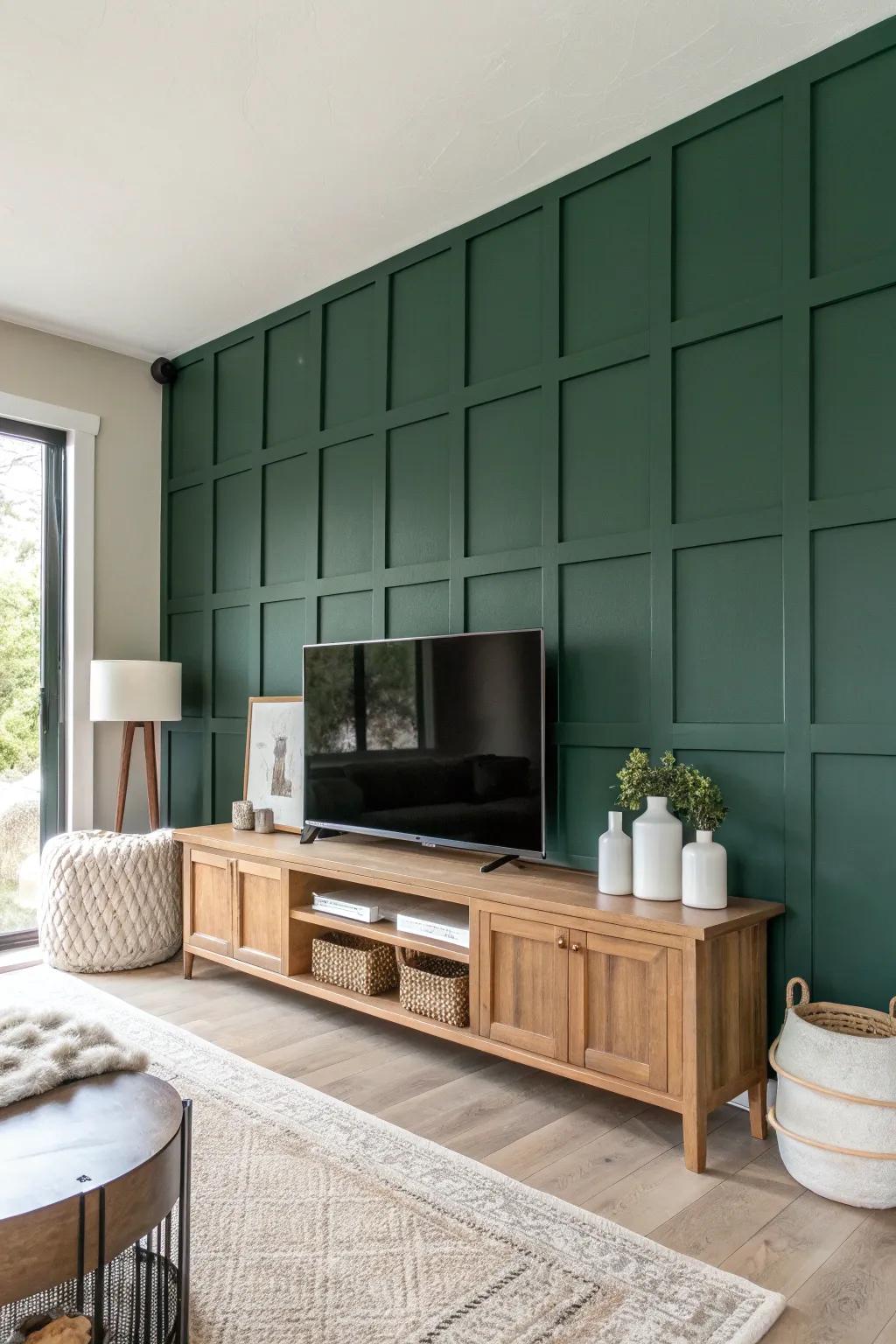 Step out of the ordinary with a bold color choice for your board and batten wall, making a vibrant impact.