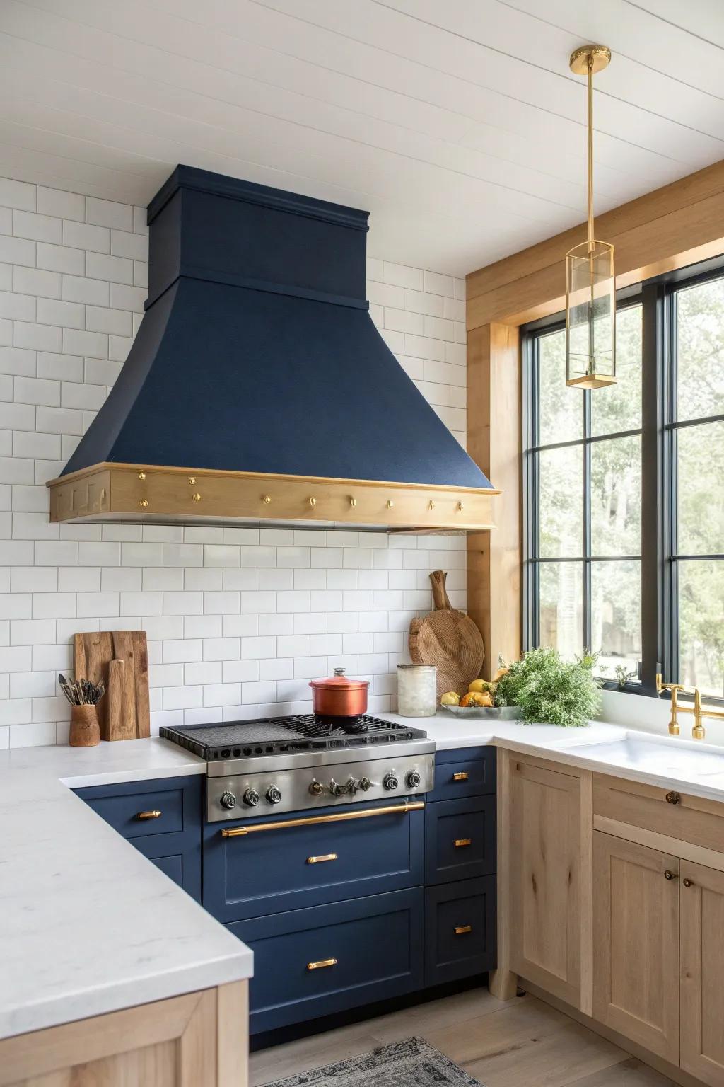 Make a statement with a bold colored range hood that adds vibrancy to your kitchen.