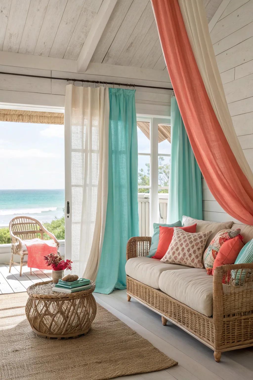 Achieve a harmonious look with driftwood-hued curtains.