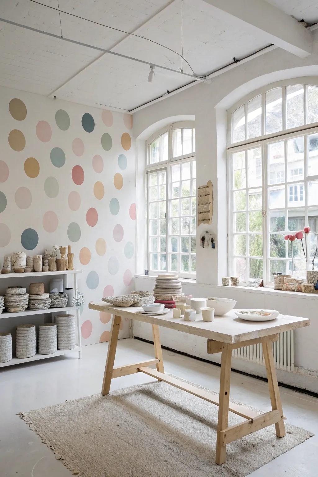 Bring joy to your craft room with playful polka dot patterns, adding a touch of whimsy to your space.
