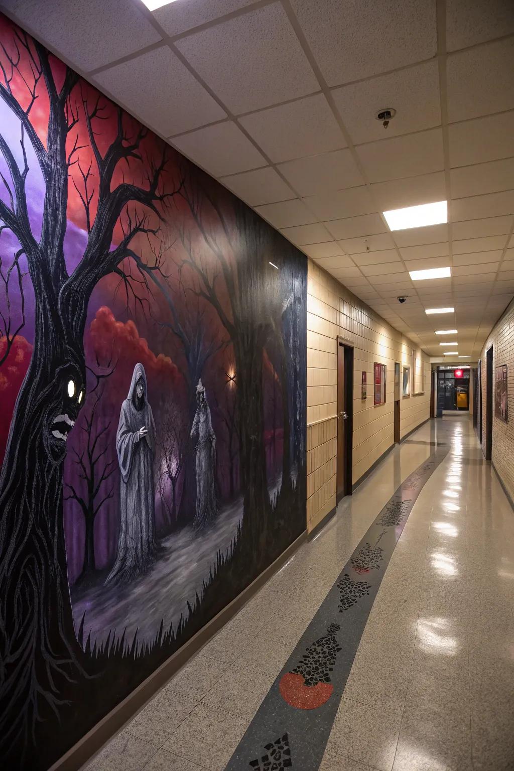 Let the walls tell a tale with murals that bring the haunted hallways to life.