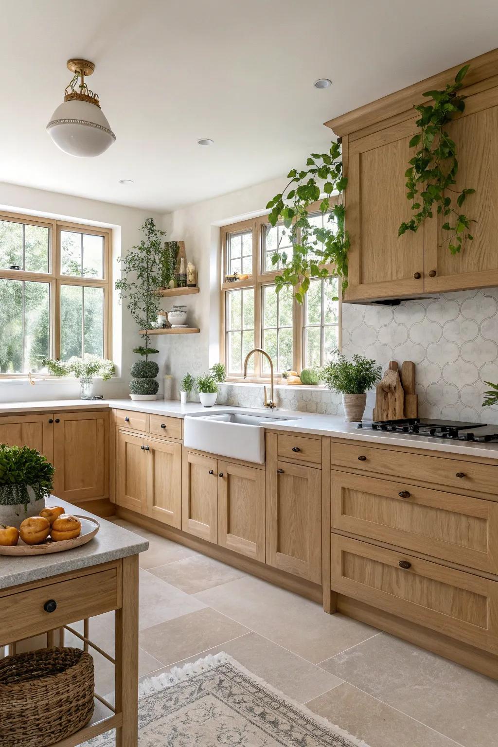 Embrace nature with wood and greenery for a cozy, inviting kitchen. 🌿 #EcoFriendly