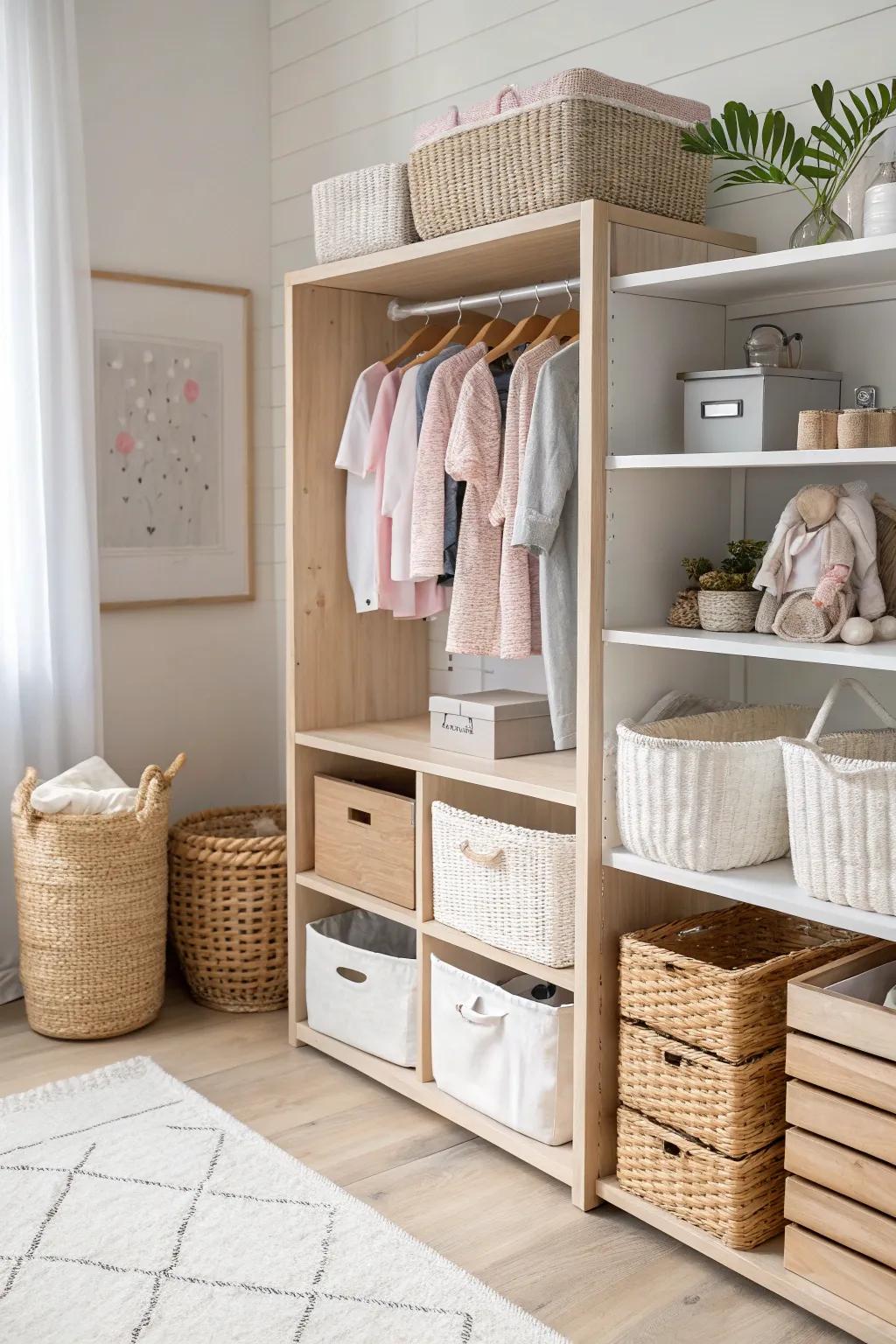 A closet that evolves with your child, thanks to stackable and adaptable storage solutions.