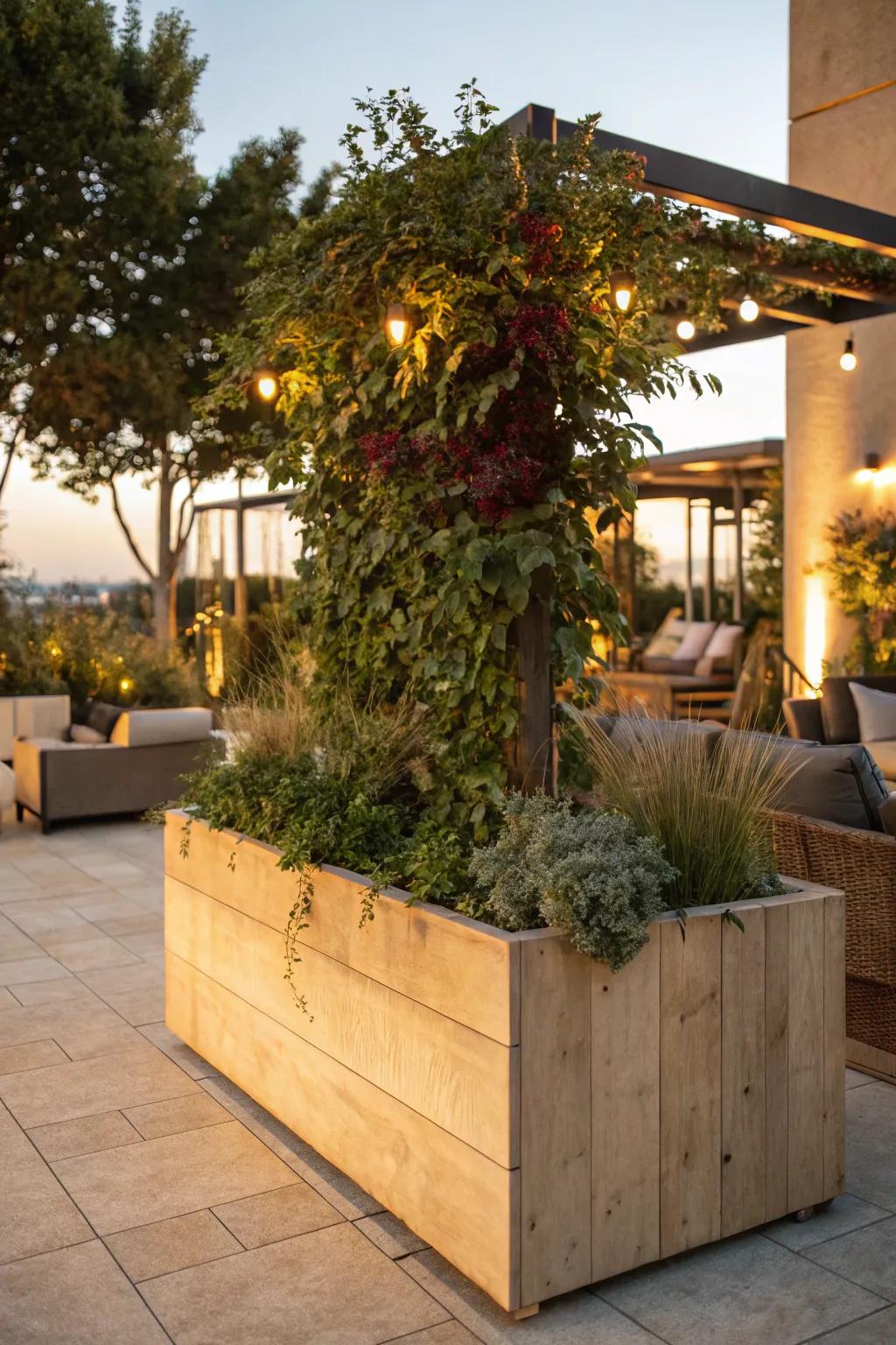 Gain privacy and style with tall planters that create a secluded outdoor retreat.