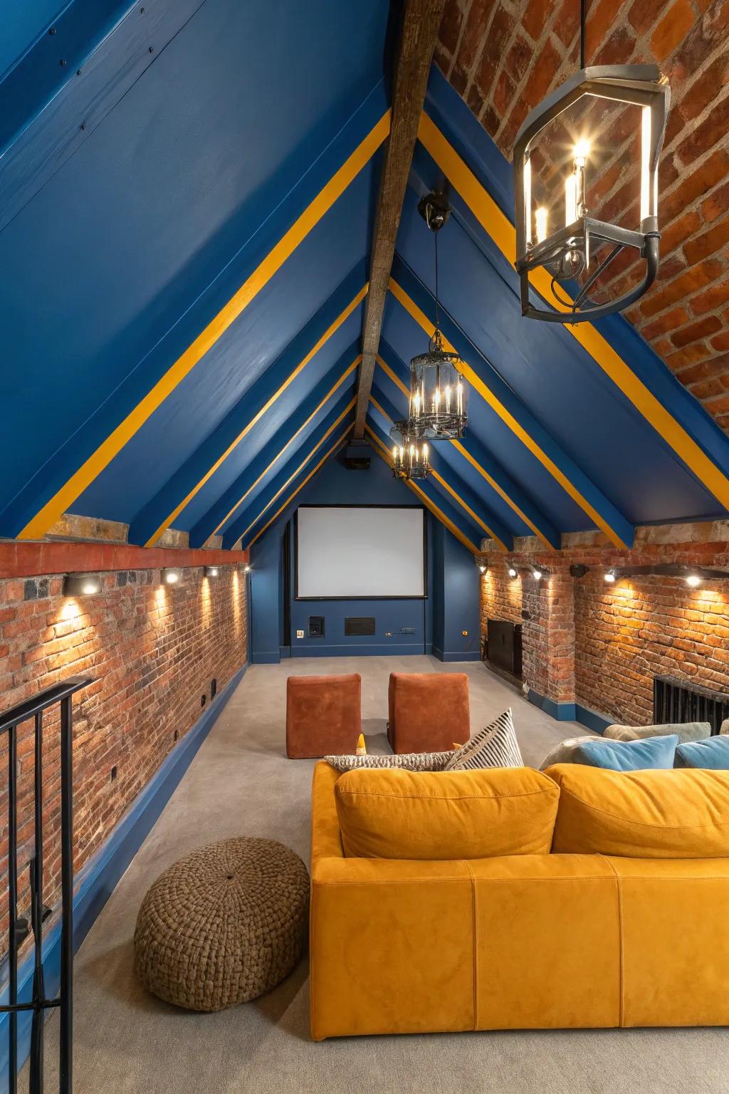 Let your loft's architecture shine, adding character to your movie room. 🏠 #ArchitecturalDesign #LoftLiving