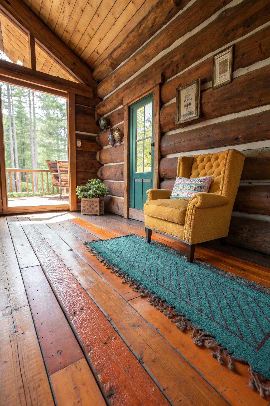 Reclaimed wood floors infuse your cabin with history and charm.