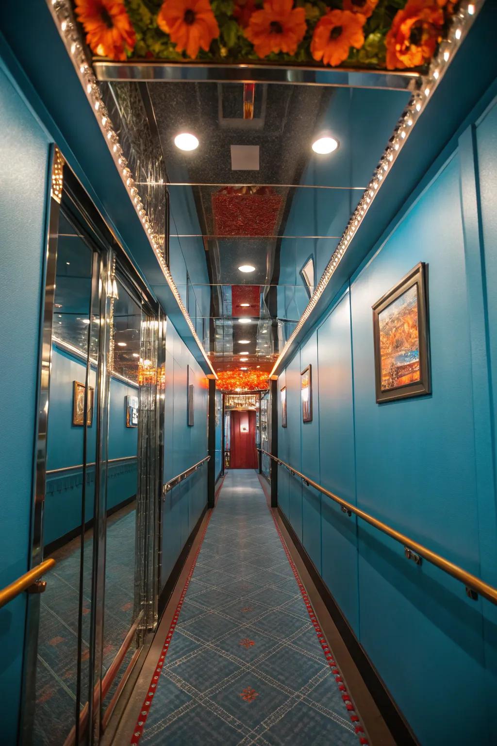 Transform narrow hallways with a mirrored ceiling that opens up the space.