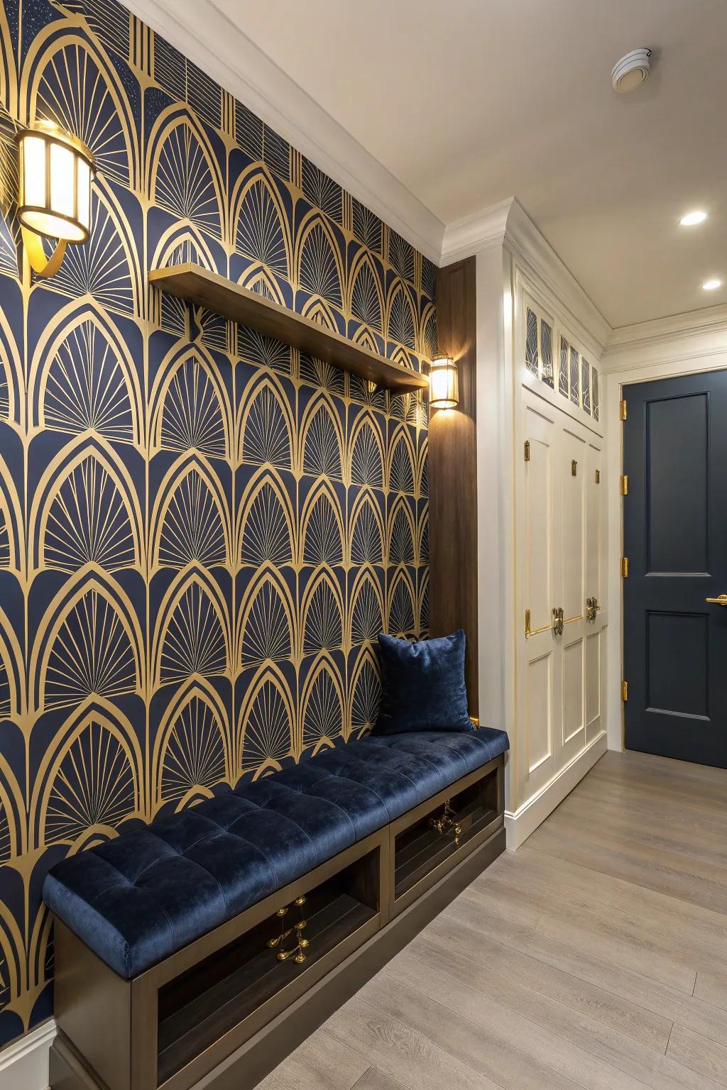 Add a touch of glamour to your mudroom with Art Deco elegance that dazzles.