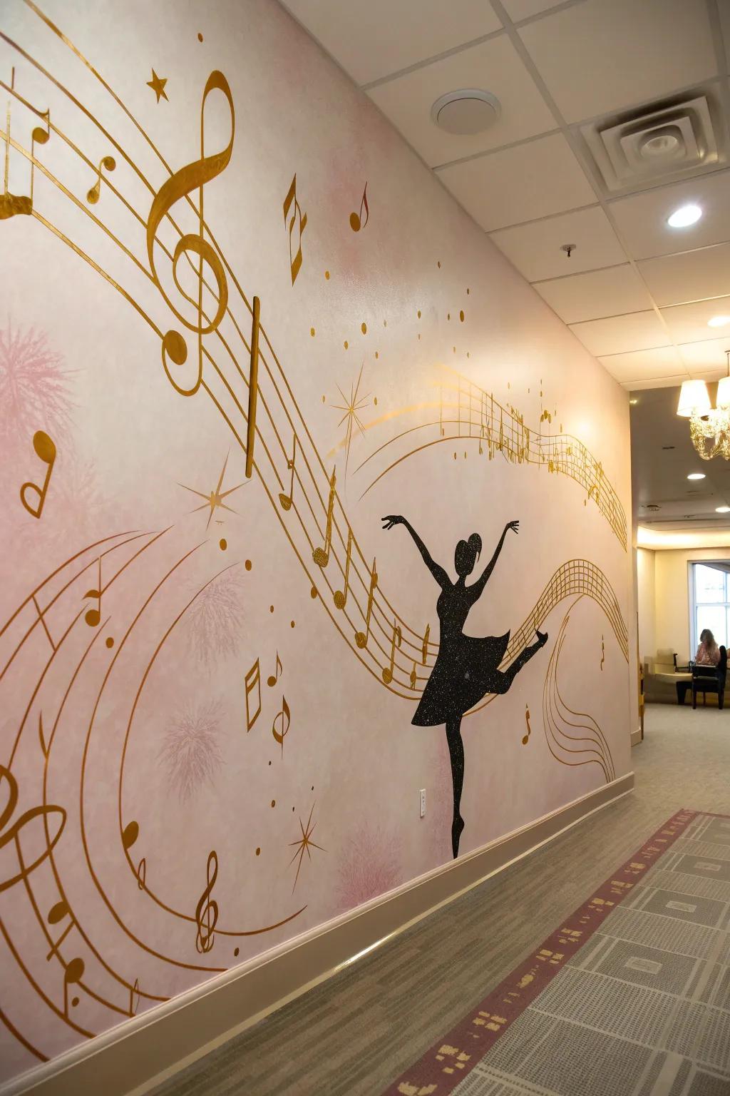 Bring your walls to life with a ballerina and music notes mural, perfect for those who dance to their own beat.