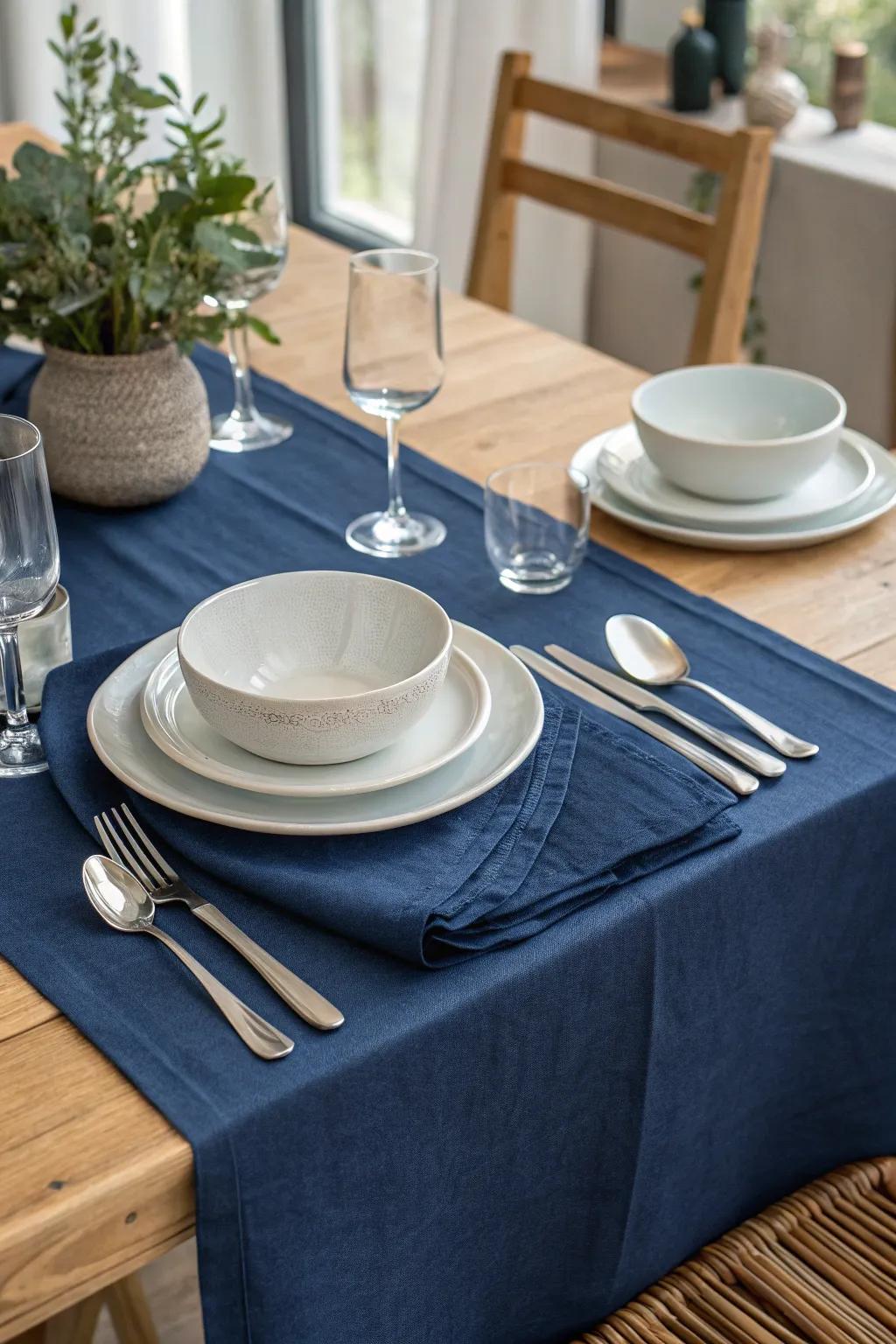 Silver and navy: a perfect harmony of cool tones. #ModernElegance #NavySilver #TableInspo