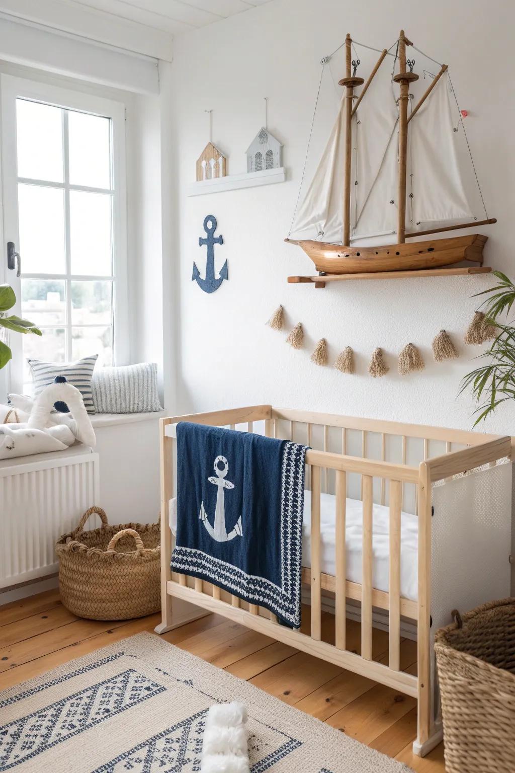 Nautical accents bring a playful and thematic touch to the nursery.