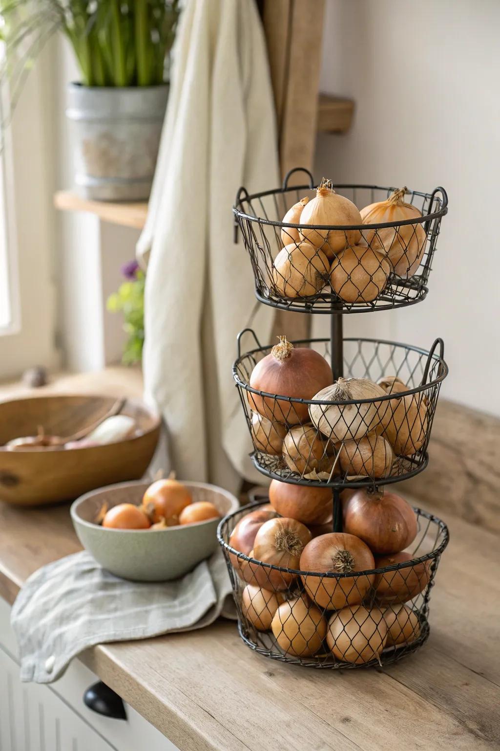 Discover the versatility of stackable wire baskets for a well-organized pantry.