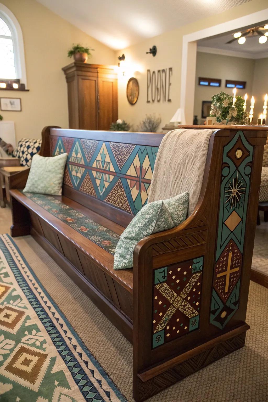 Express your creativity with patterned church pew designs.