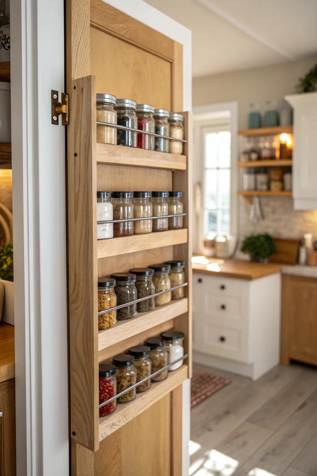 Keep your spices in perfect order with a stylish magnetic rack on your pantry door.