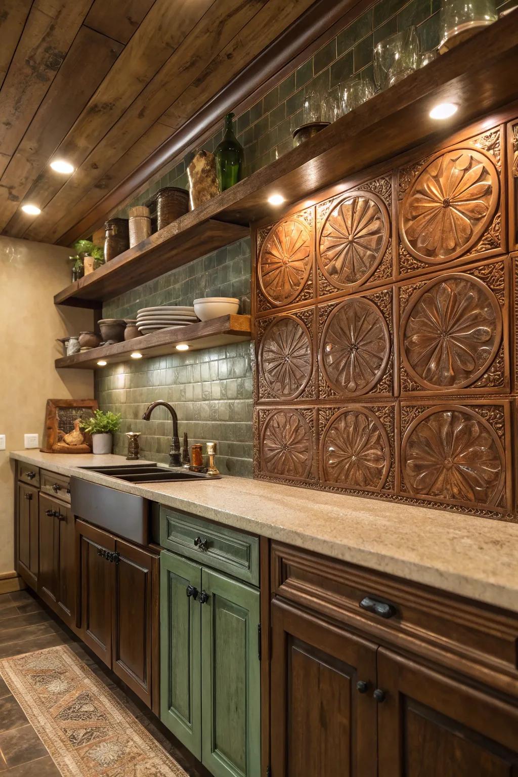 Add depth to your kitchen with <strong>pressed tin panels</strong>, creating a textured and dynamic backdrop.” loading=”lazy” class=”pimg”>
	</picture><figcaption>Add depth to your kitchen with <strong>pressed tin panels</strong>, creating a textured and dynamic backdrop.</figcaption></figure>
<p>Pressed tin panels can create a stunning textured backdrop, perfect for adding dimension. This is a great way to keep things interesting without overwhelming the space.</p>
<h3>Some ideas to consider:</h3>
<ul class=