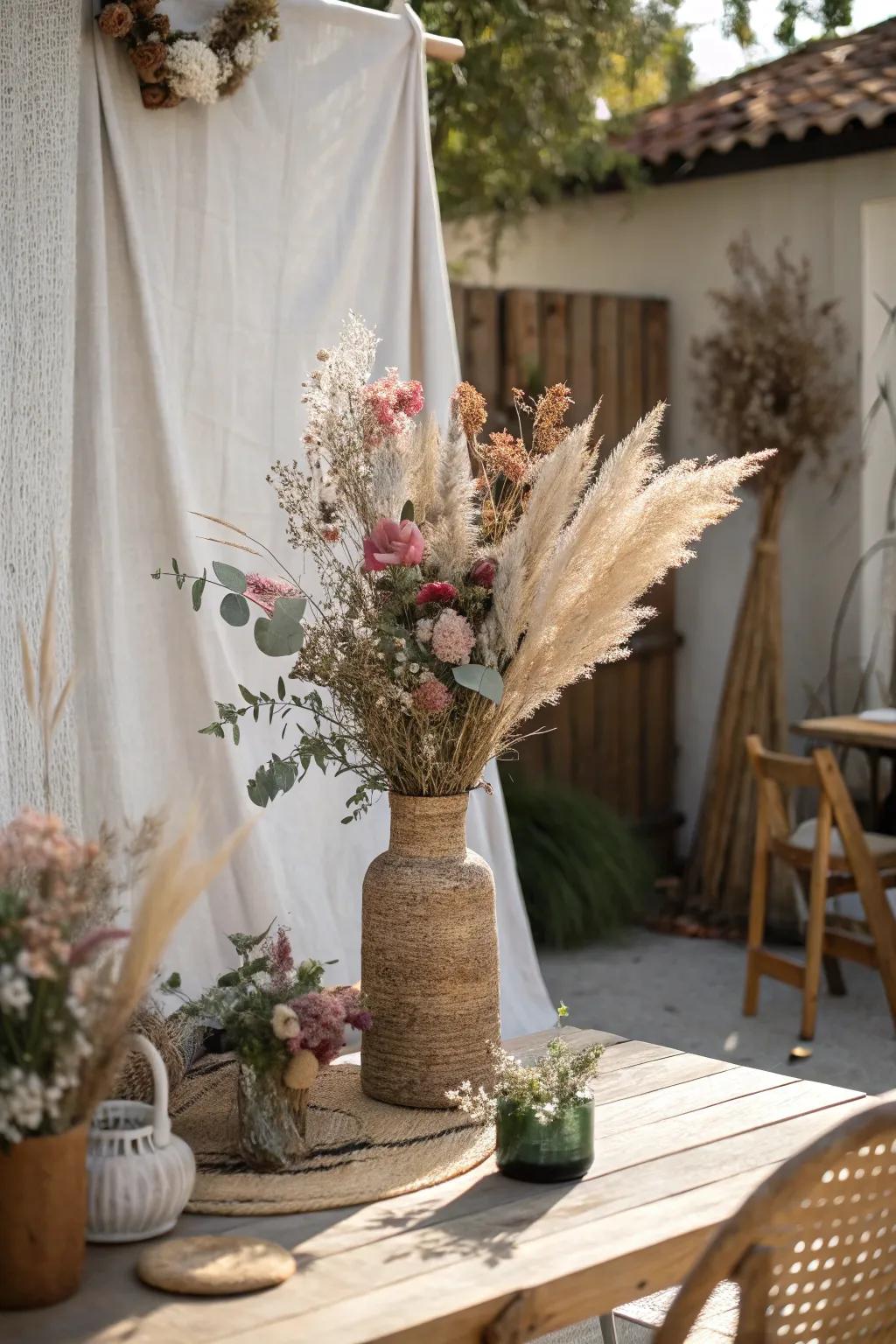 Add rustic charm to your salon with beautiful dried floral arrangements 🌾🌿 #RusticDecor #NaturalBeauty