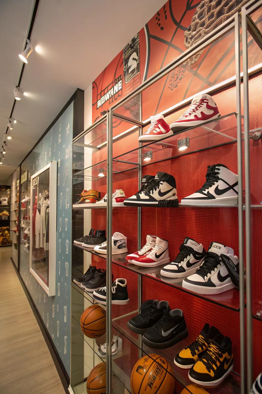 Curate your sneakers by theme for a display that tells a unique story. #ThemedDecor #SneakerStory