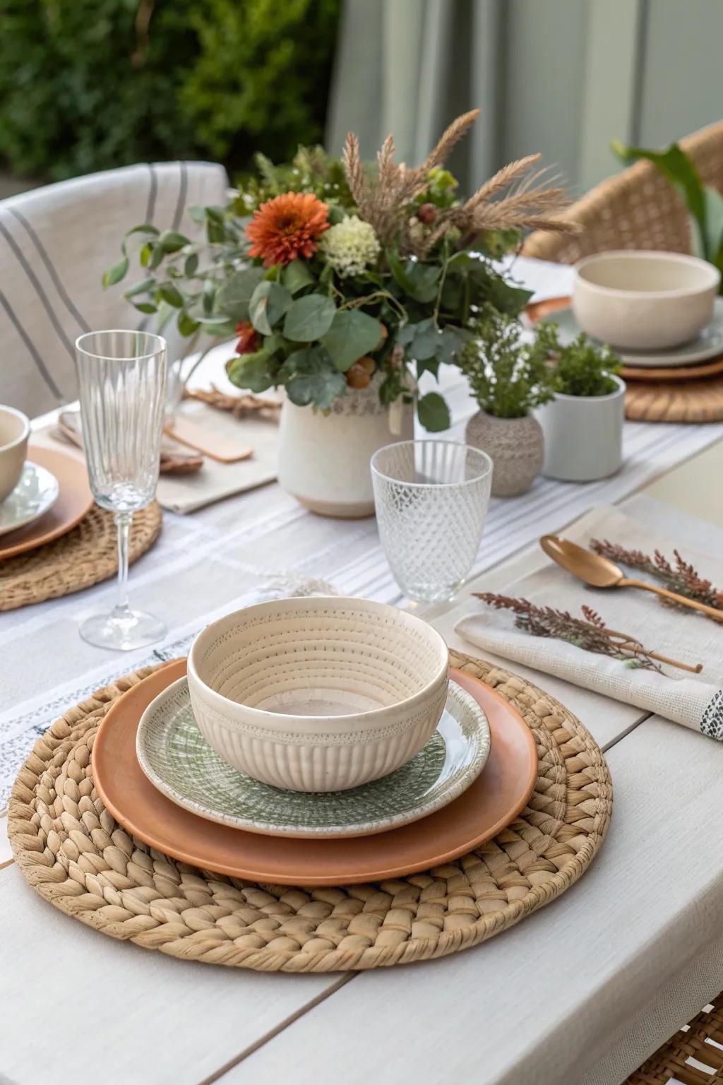 Add depth and interest to your table with textured and layered elements that create a dynamic summer look.
