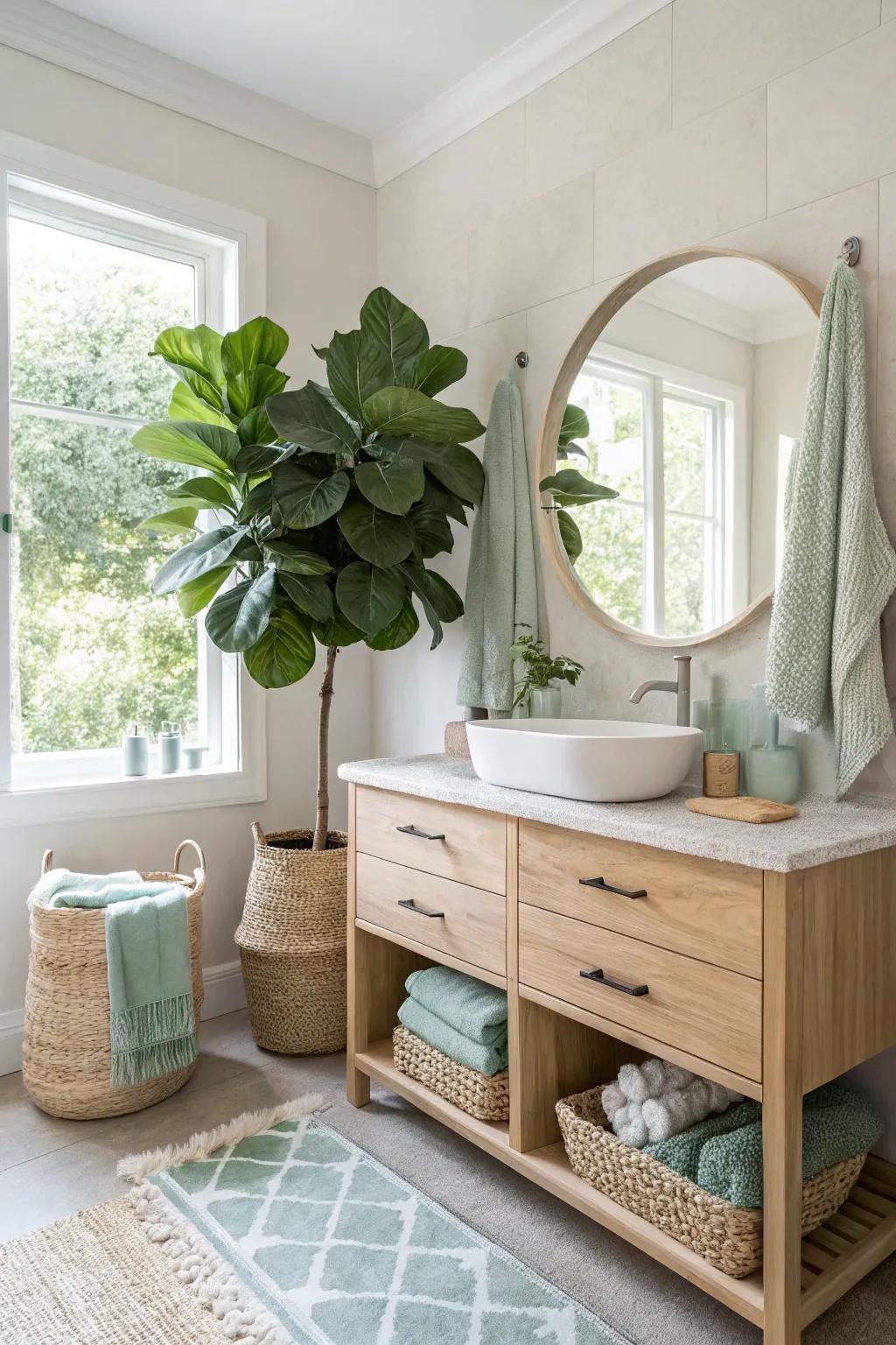 Bring nature indoors with lush plants for a fresh and vibrant bathroom! 🌿 #IndoorPlants #BathroomOasis