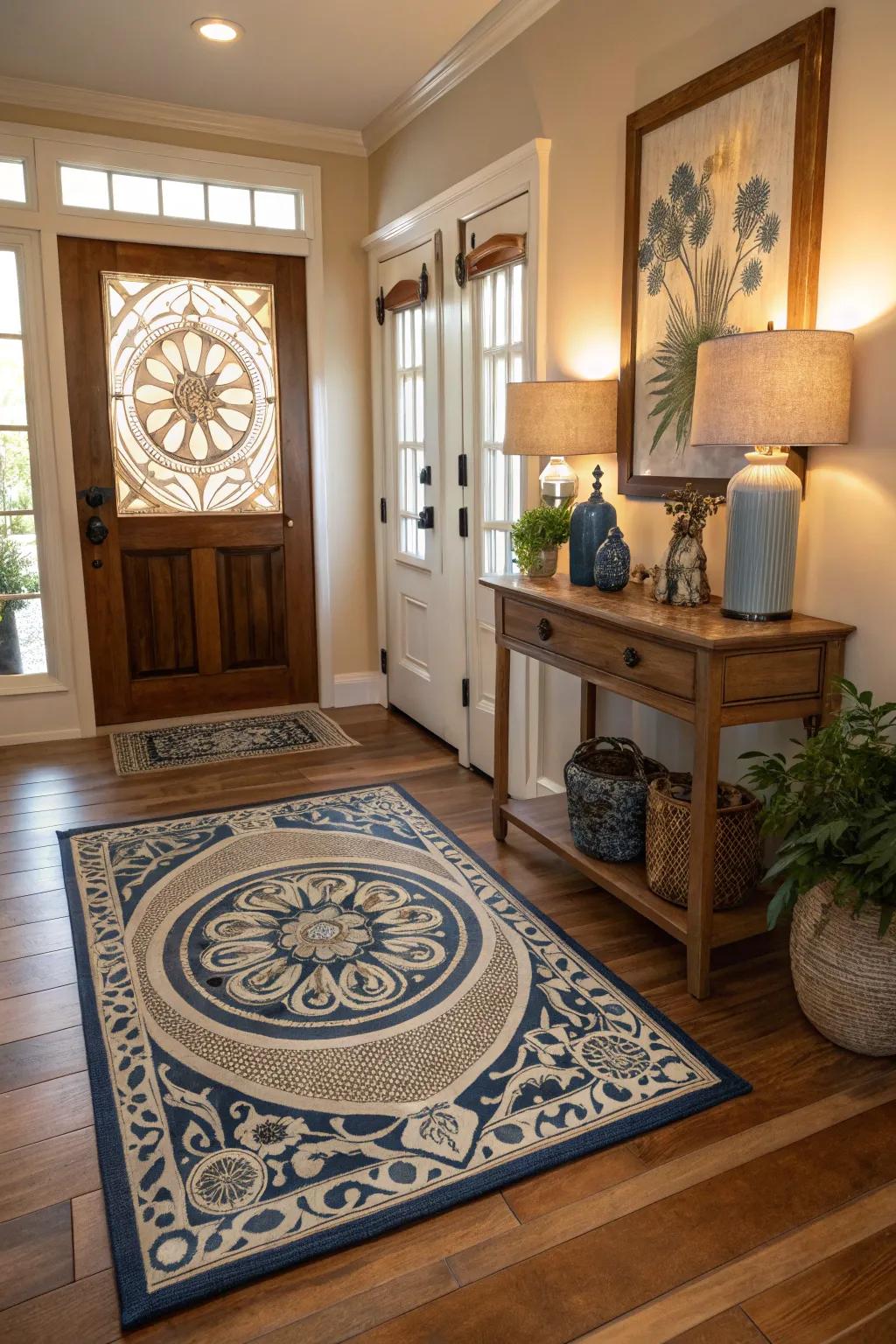 Make a grand entrance with medallion inlays that dazzle from the ground up.
