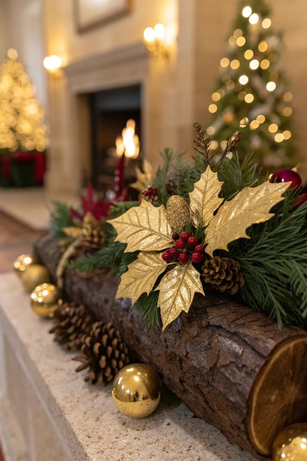 Add a touch of elegance with gold accents that make your yule log shine.