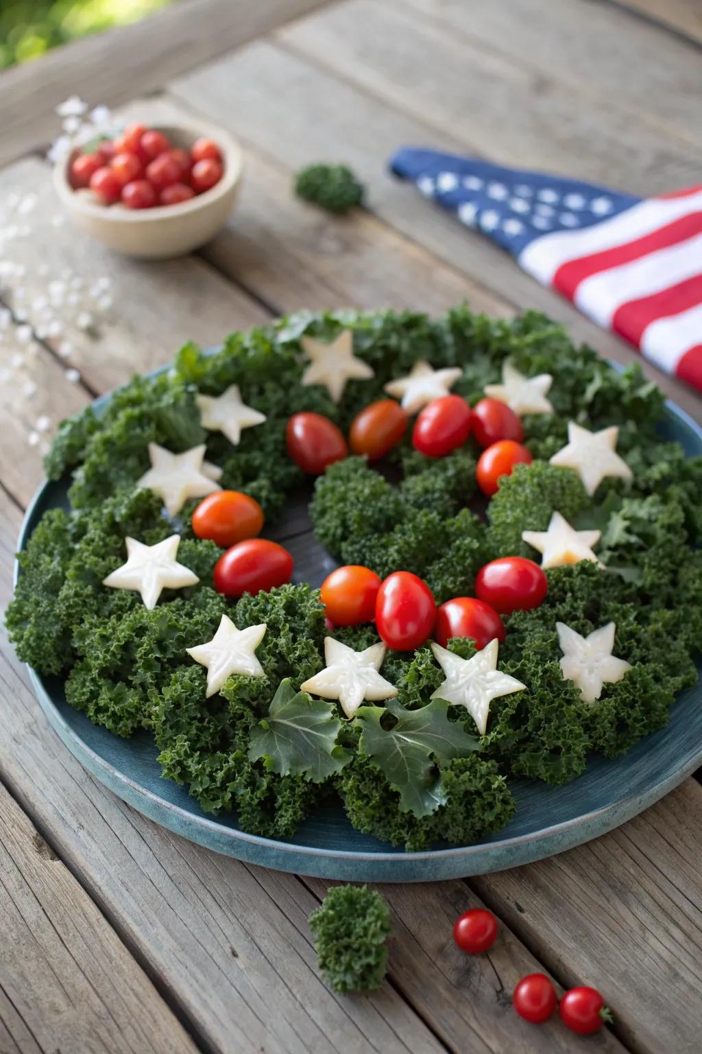 A fresh take on festive decor, this veggie wreath is both healthy and stunning. 🌿 #VeggieWreath #HolidayDecor
