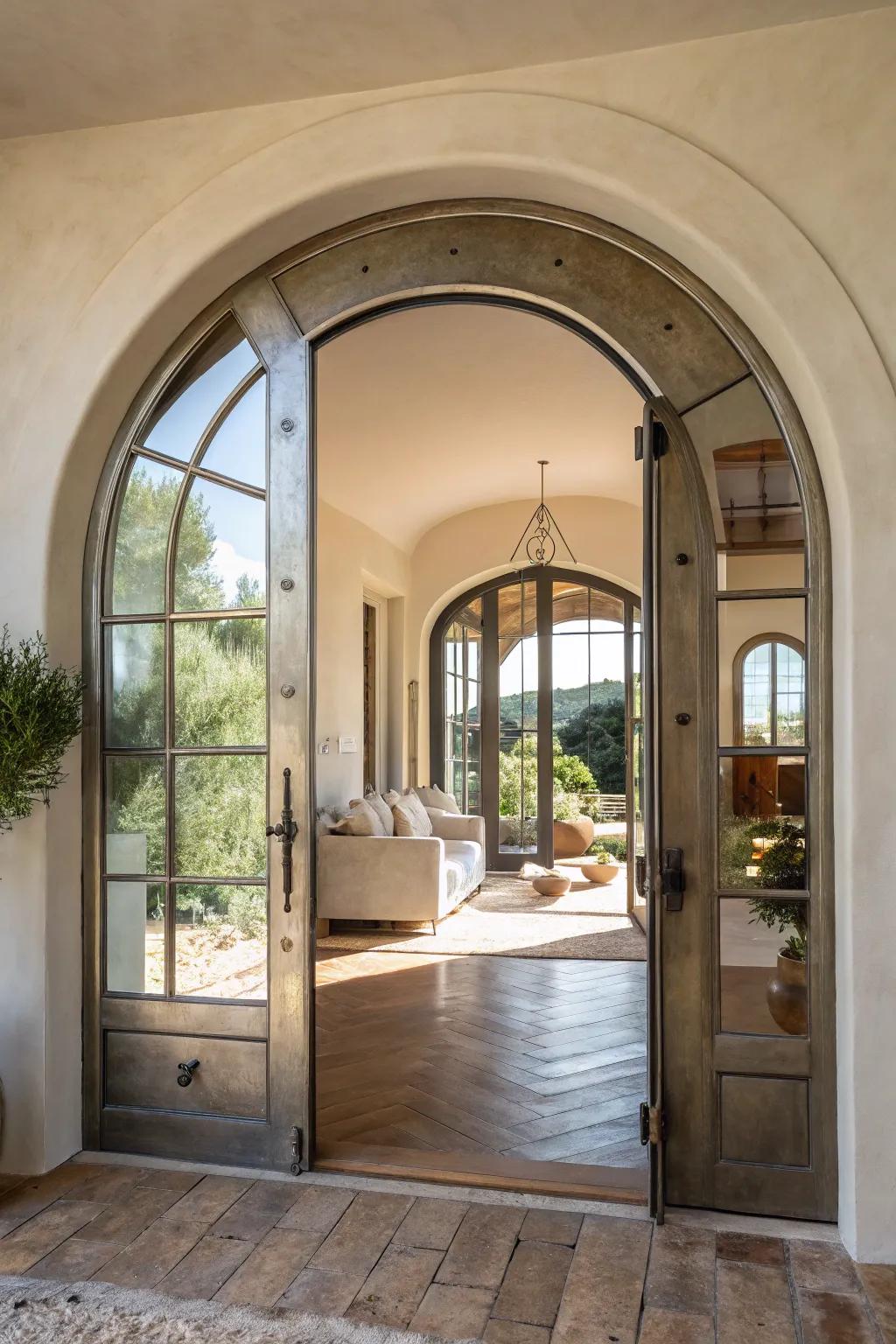 Step into the future with metallic arches that shine and inspire. #ModernHome #FuturisticDesign #ShinySpaces