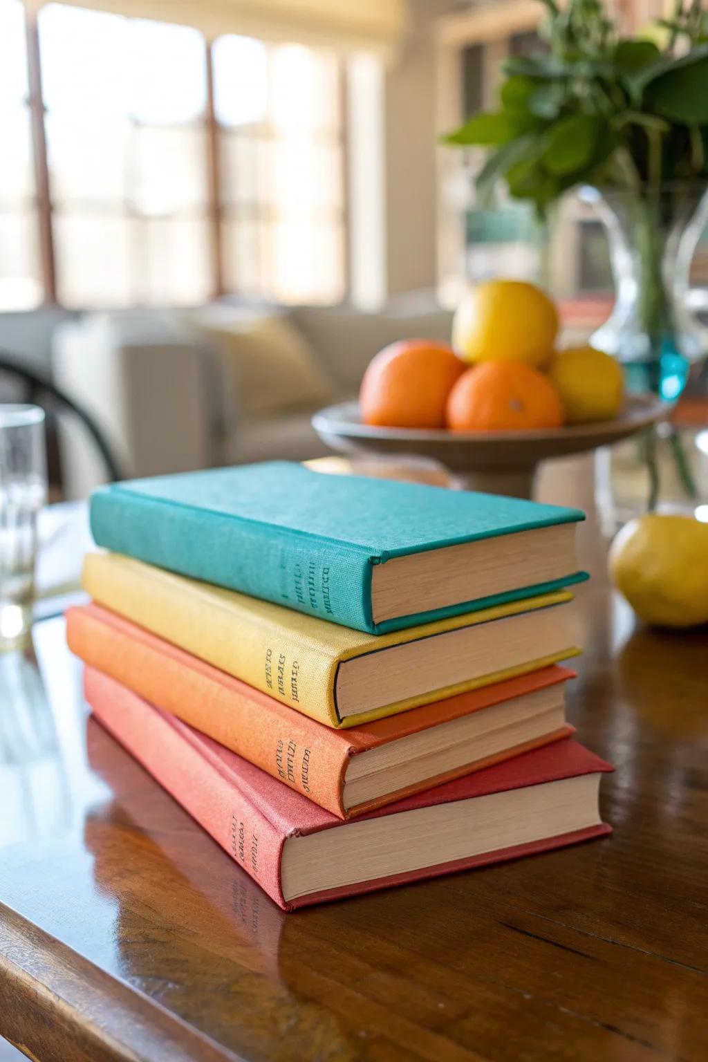 Add character to your table with stacks of vintage books that bring history and charm. #BookDecor #VintageVibes