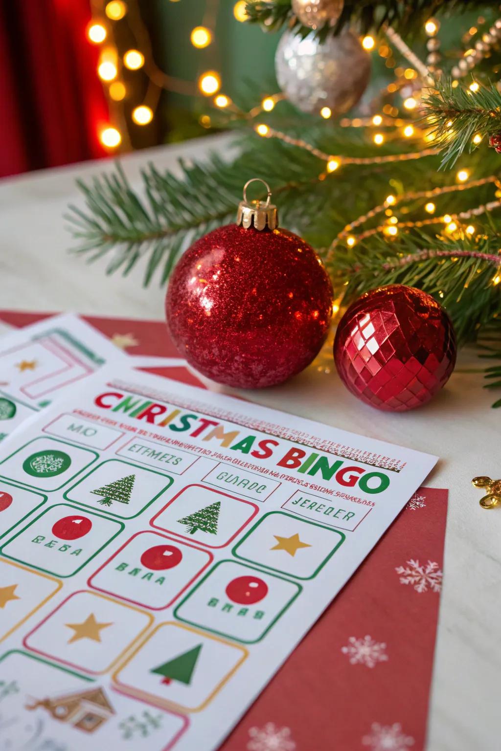 Add a sparkle to your bingo games with ornament-themed cards that dazzle.