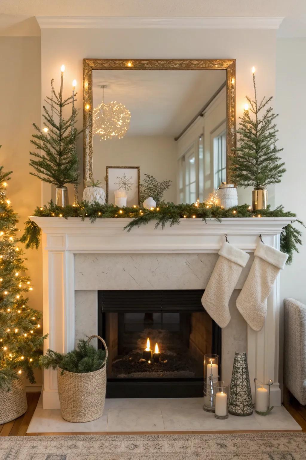 Let a large mirror amplify the beauty of your holiday lights, creating an elegant and spacious feel. 🪞 #MirrorDecor #ElegantSpaces