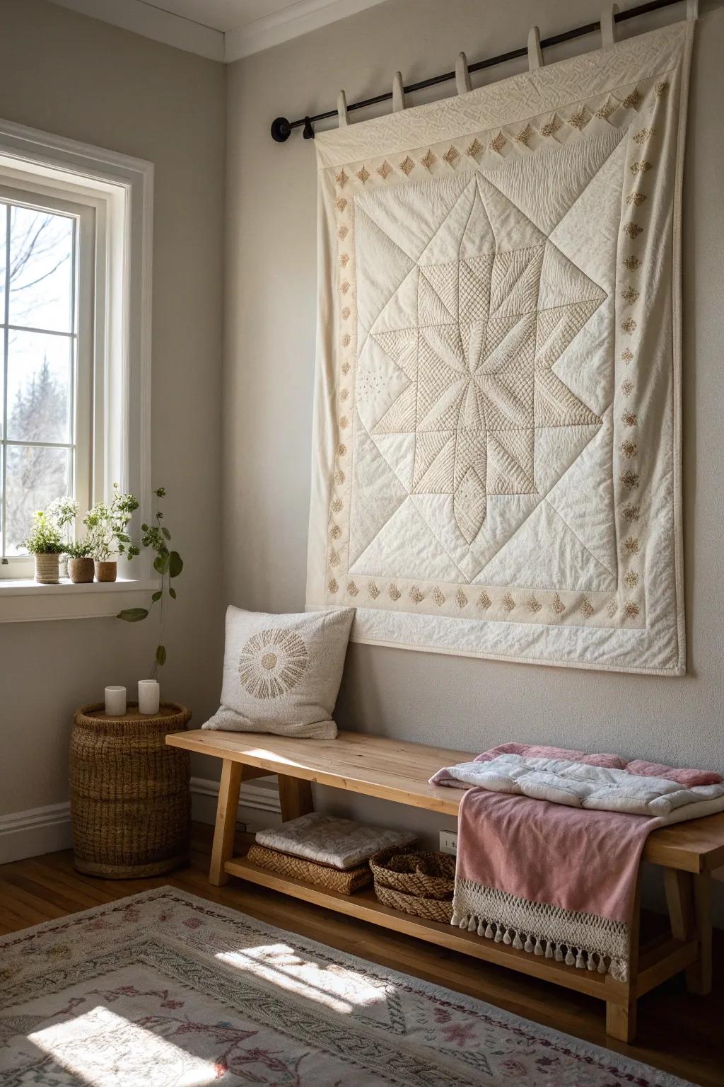 Wrap your walls in warmth and nostalgia with quilted art accents that speak of craftsmanship.