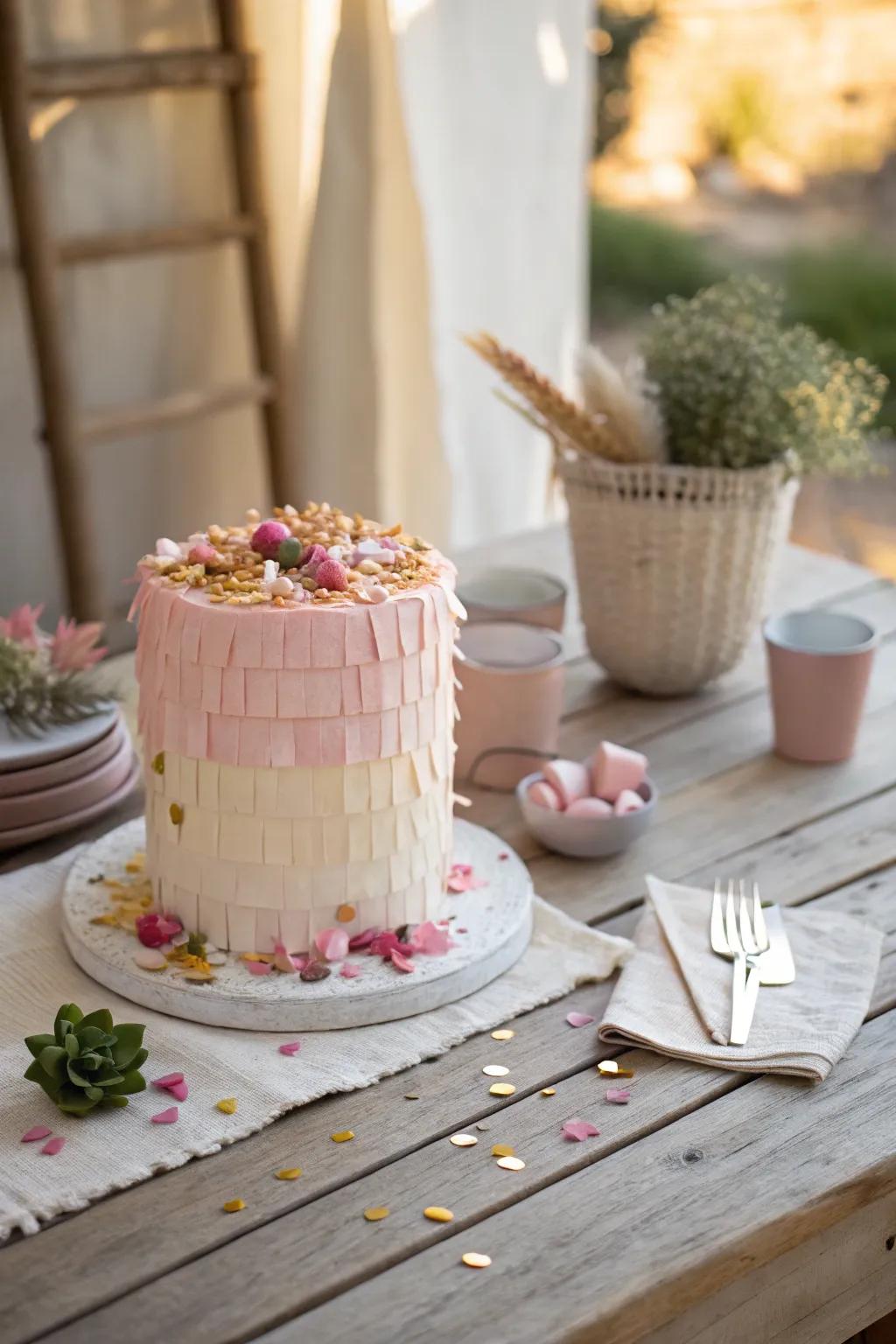 Unleash a cascade of fun with a piñata cake that hides sweet surprises. 🎉 #PiñataCake #PartyFun