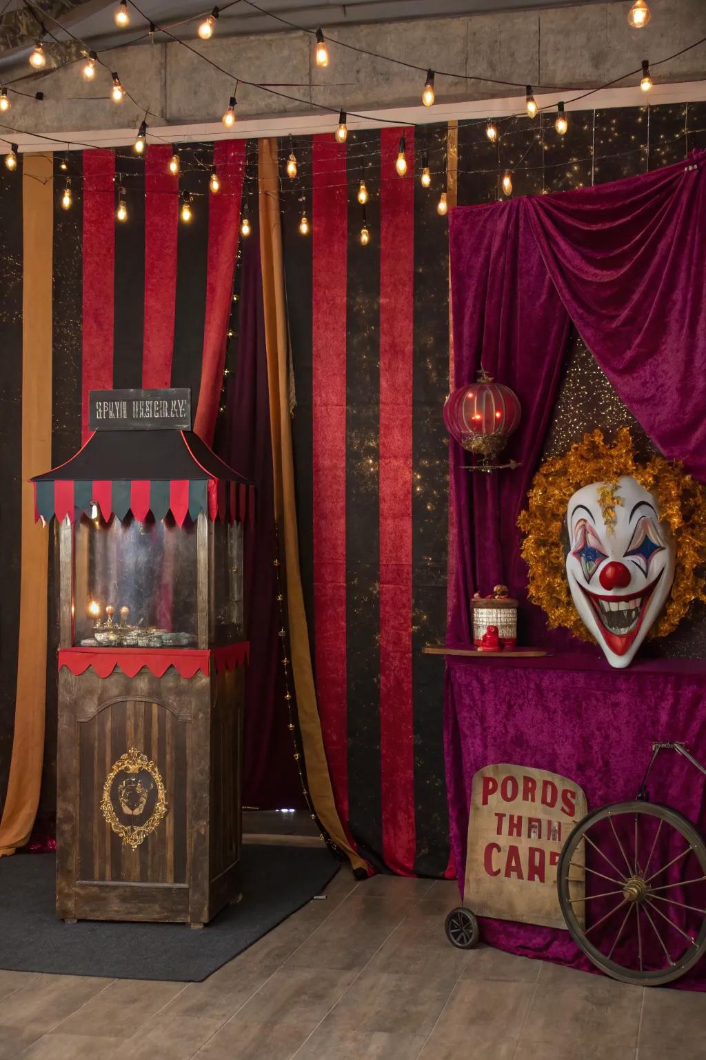 Step into a haunted carnival with this eerie clown backdrop! 🎪 #CarnivalHorror #HalloweenIdeas