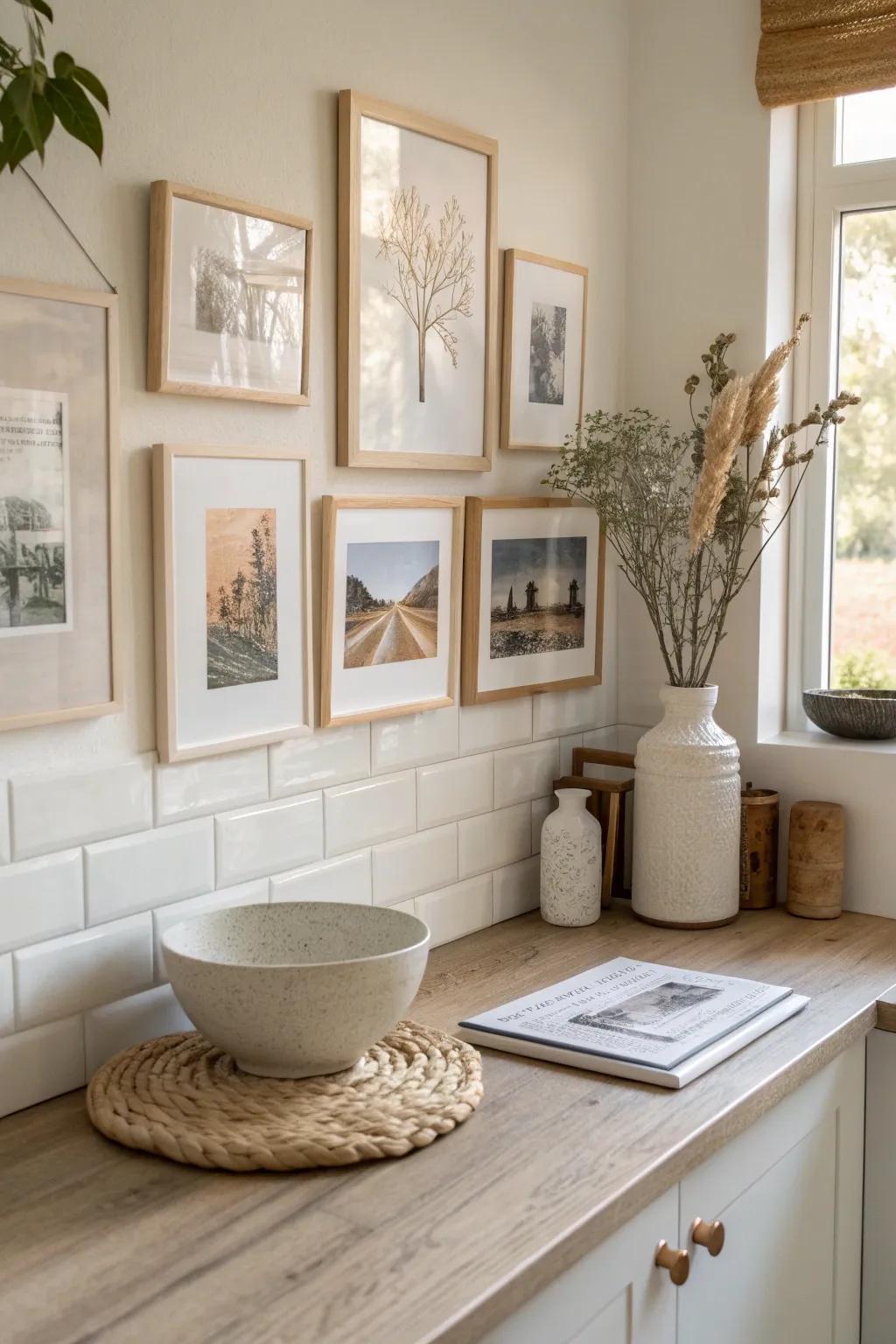 Add character with a curated mini gallery. #GalleryWall #KitchenArt #UniqueDecor