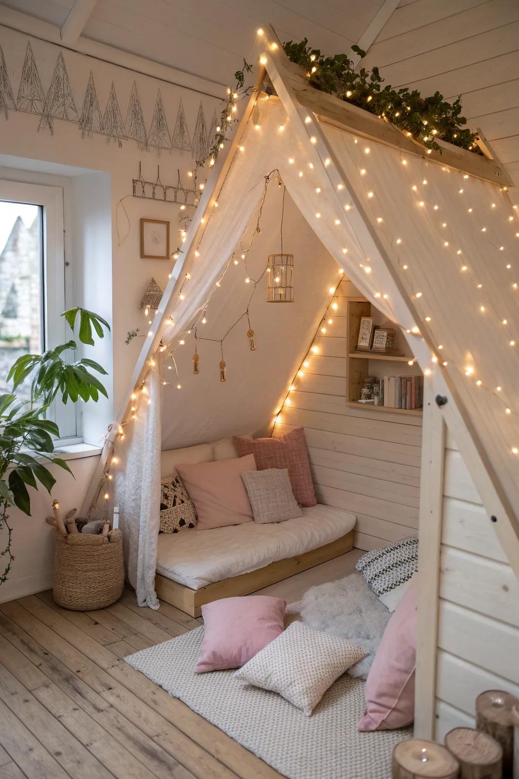 Light up the night with twinkling fairy lights that make every moment magical. ✨ #FairyLights #MagicalSpaces #PlayhouseGlow