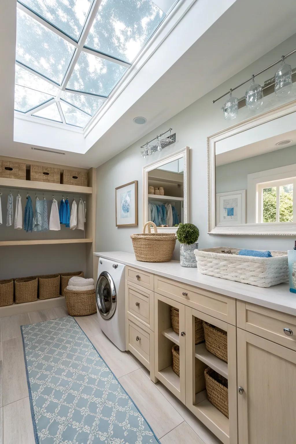 Create the illusion of more space in your laundry room with strategically placed mirrors. 🪞 #SmallSpaceDesign #OpticalIllusions