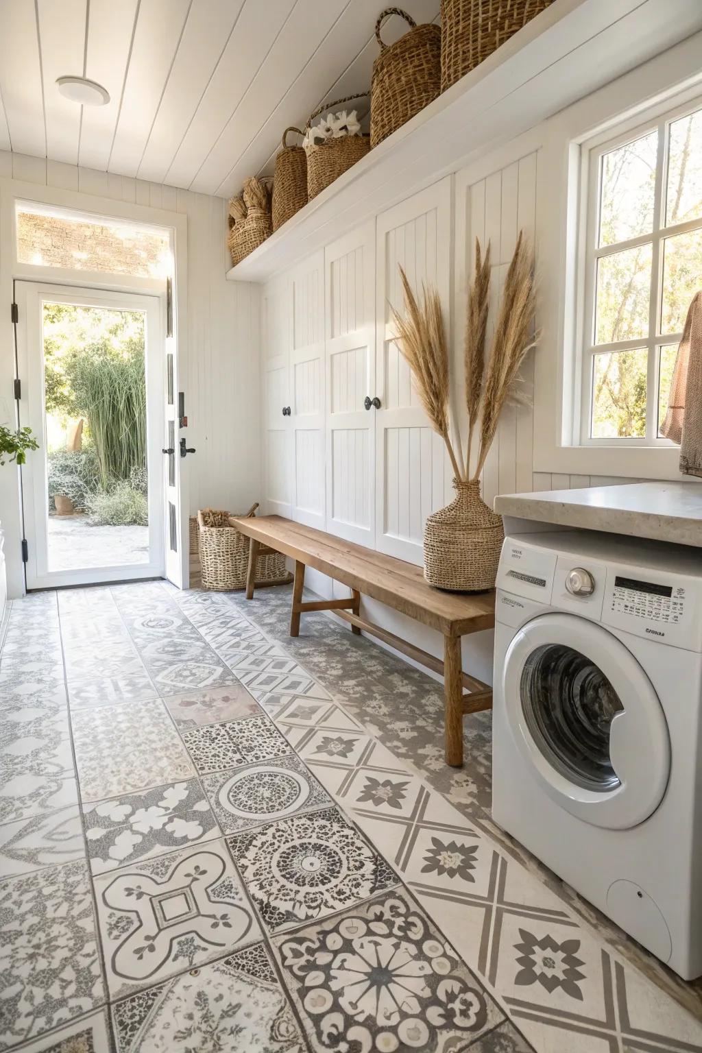Transform your laundry space with statement flooring that adds character and charm. 🌟 #BoldInteriors #HomeDesign #FlooringInspiration