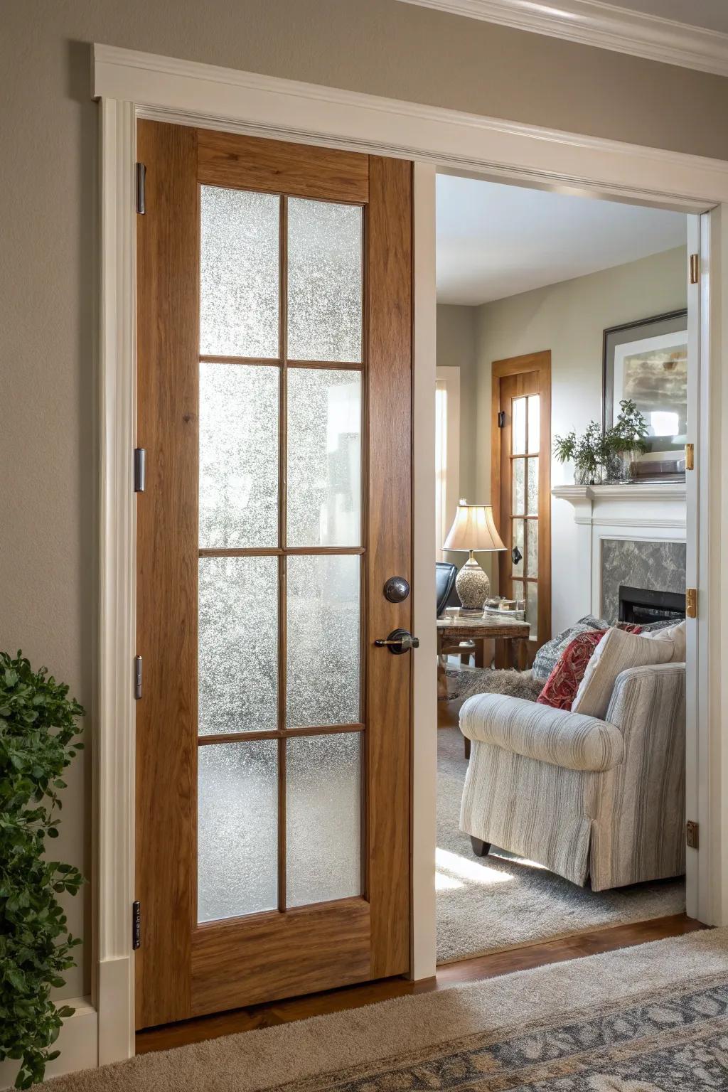 Enjoy privacy without sacrificing light with elegant frosted glass doors. #PrivacyAndLight #ModernElegance #FrostedGlass