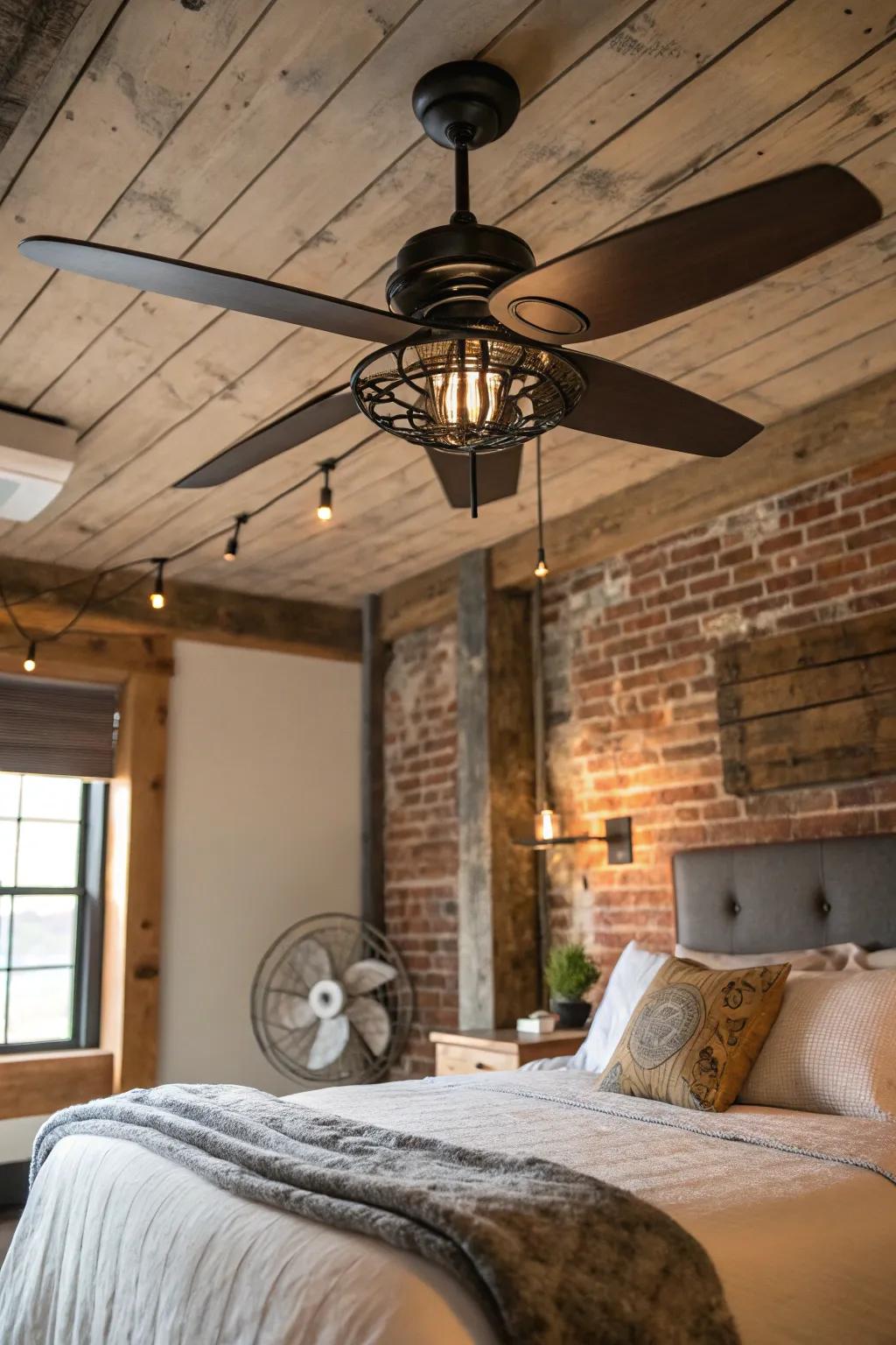 Achieve an edgy industrial look with a metal-finished fan. 🏙️ #IndustrialDesign #UrbanLiving #BedroomStyle