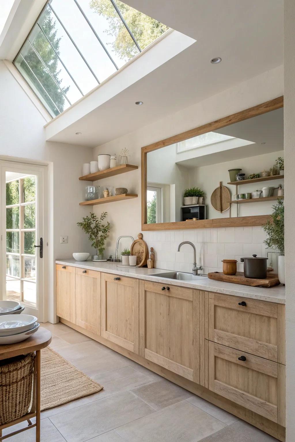 Brighten your kitchen with a mirrored ceiling that enhances light and style. #HomeCooking #InteriorInspiration