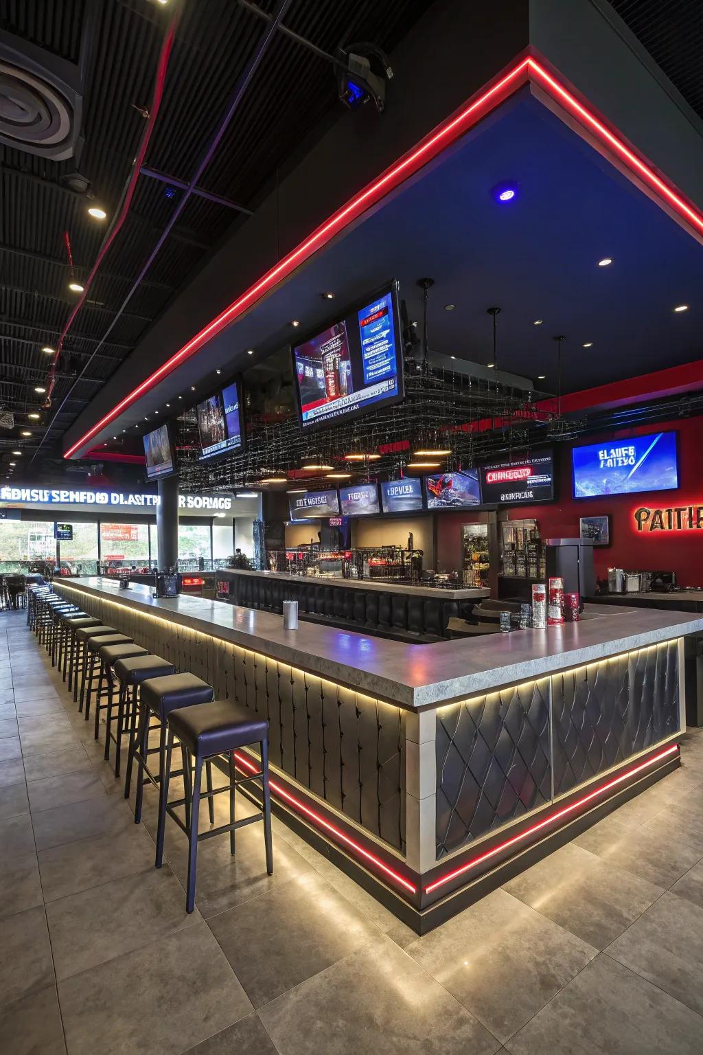 Elevate the fan experience with dynamic lighting that reacts to game-day events. 🎉 #LightingDesign #GameDayExperience #InteriorInspiration