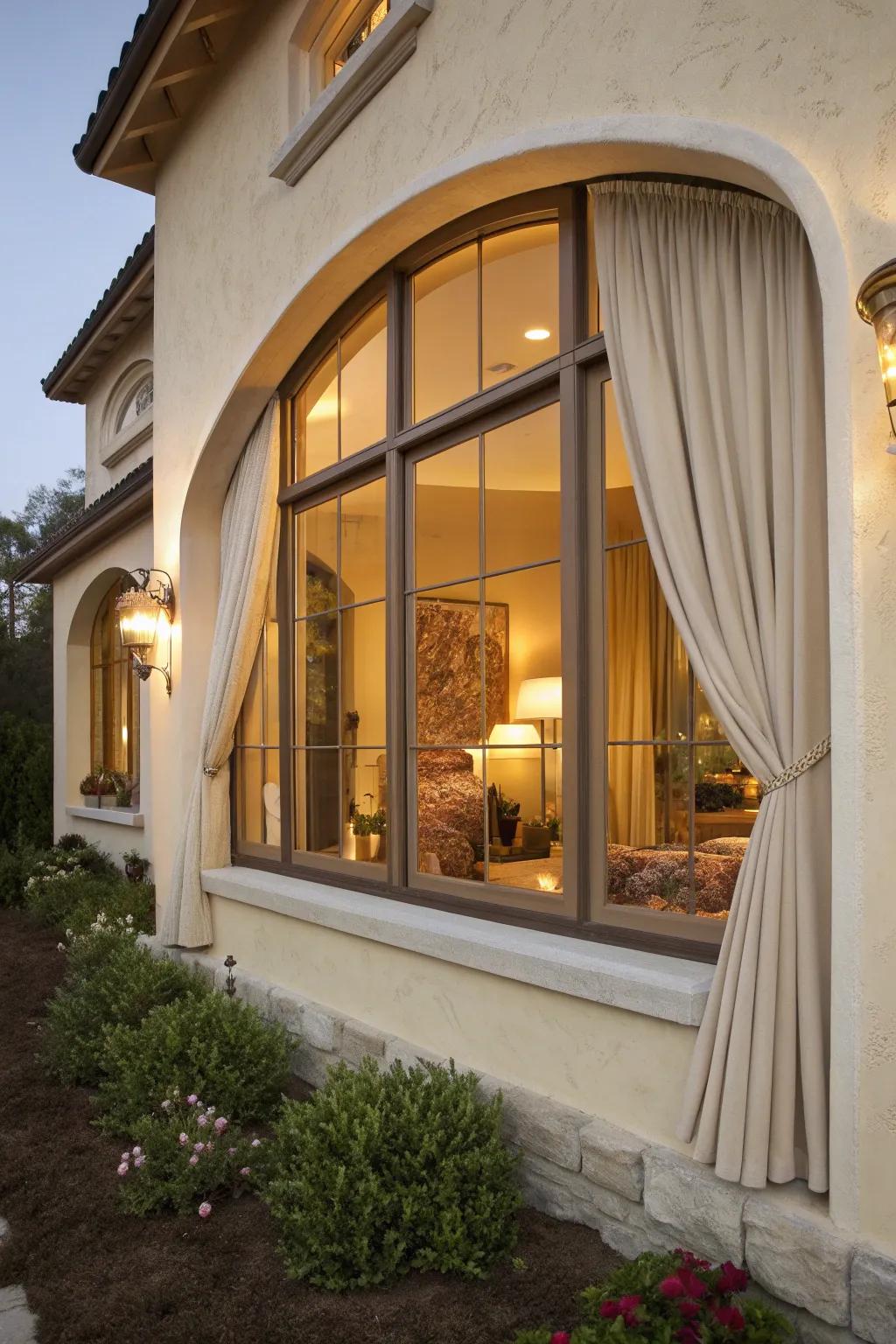 Add a touch of softness with beautifully curved stucco trims. #CurvedElegance #HomeCharm