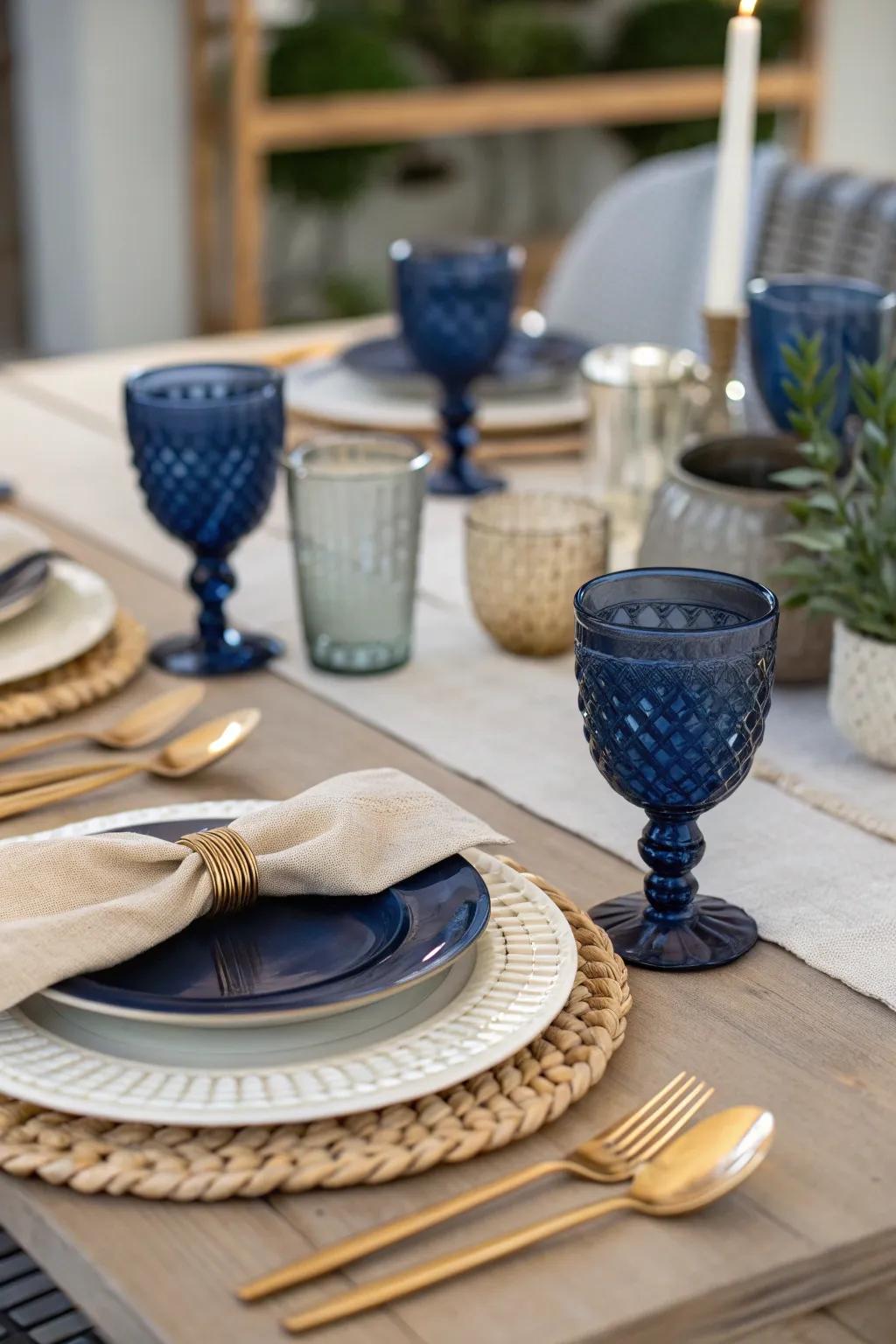 Make a bold statement with navy glassware. #GlasswareGoals #TableDecor #NavyInspiration