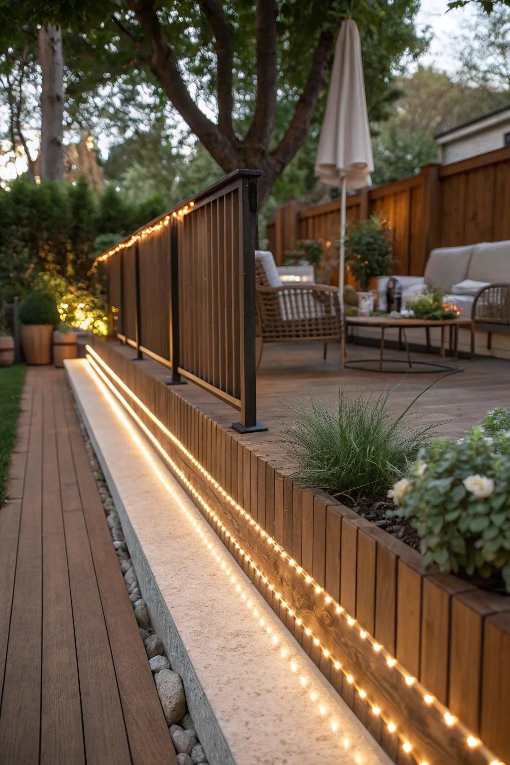 Frame your backyard with elegant fence lighting.