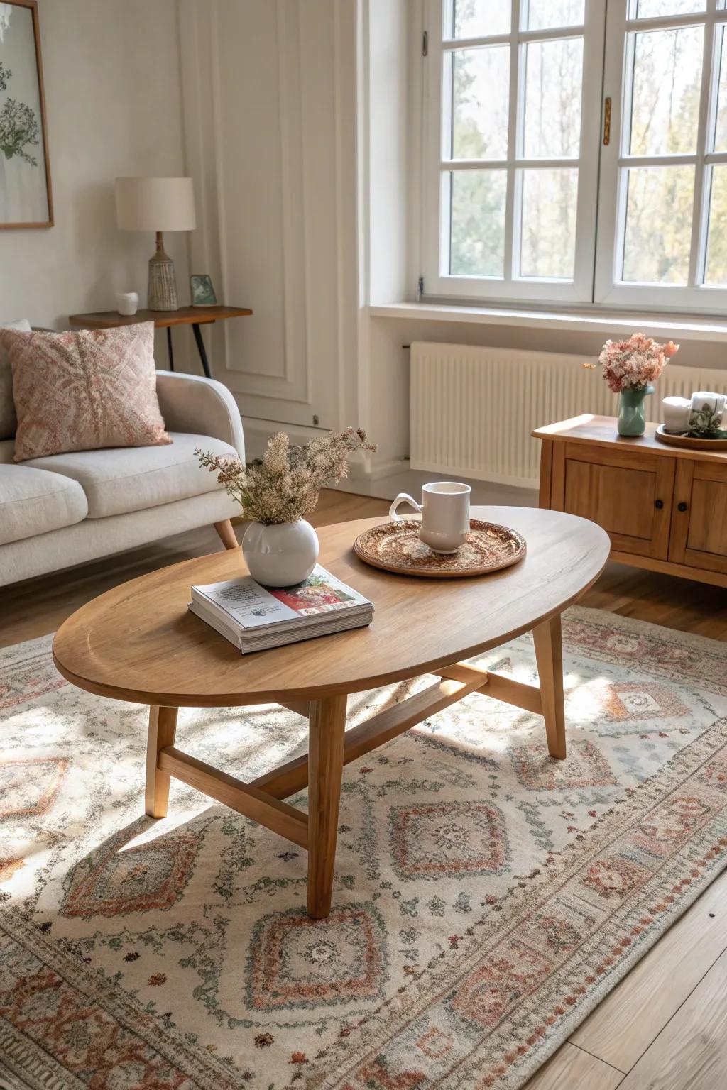 Define your space with a beautiful rug that complements your coffee table setup. 🏡 #RugLove #HomeStyling #CozyCorner