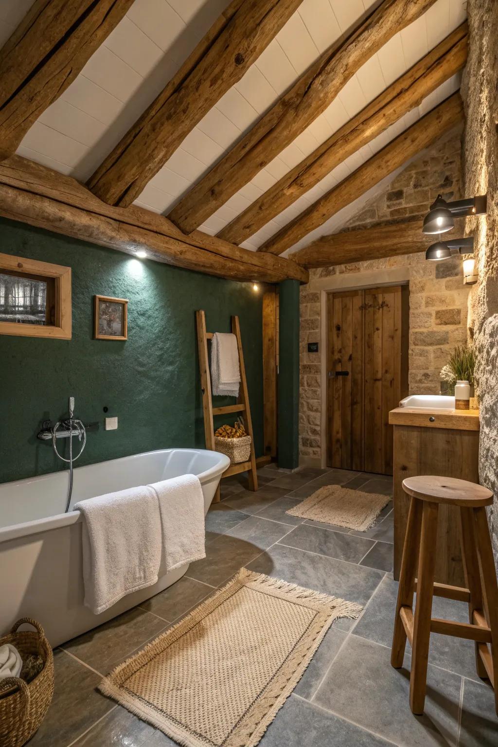 Exposed beams create a rustic, architectural focal point. #RusticCharm #DesignInspo 🌿