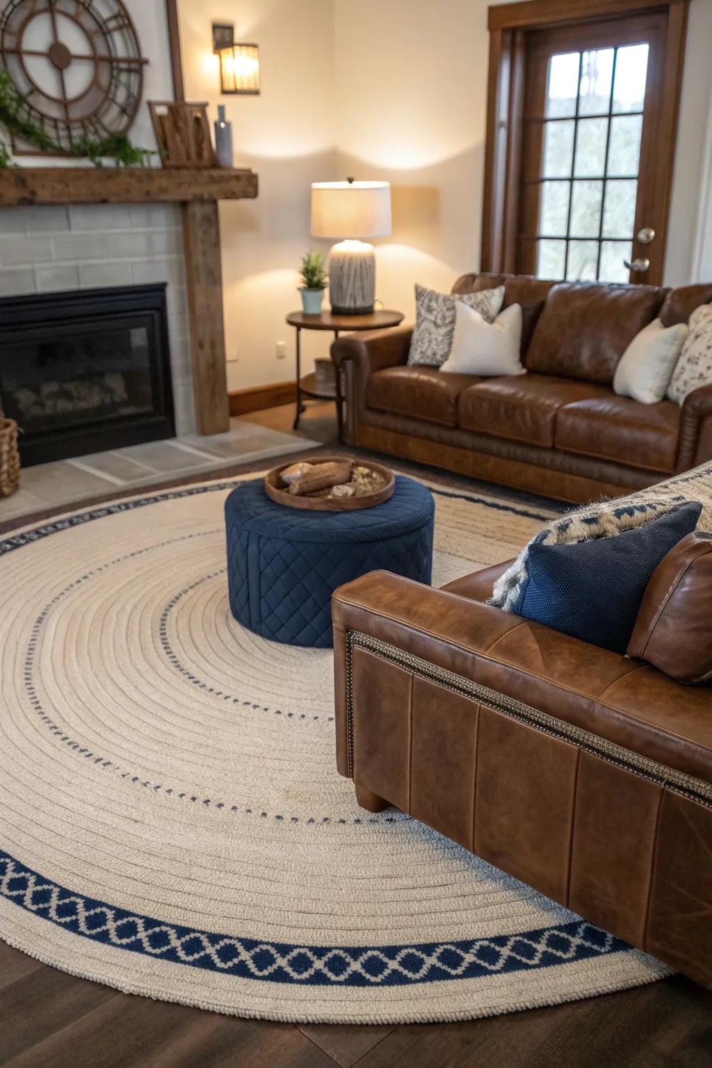 Layering rugs creates a rich, textured look in your living room. #LayeredRugs #InteriorDesign