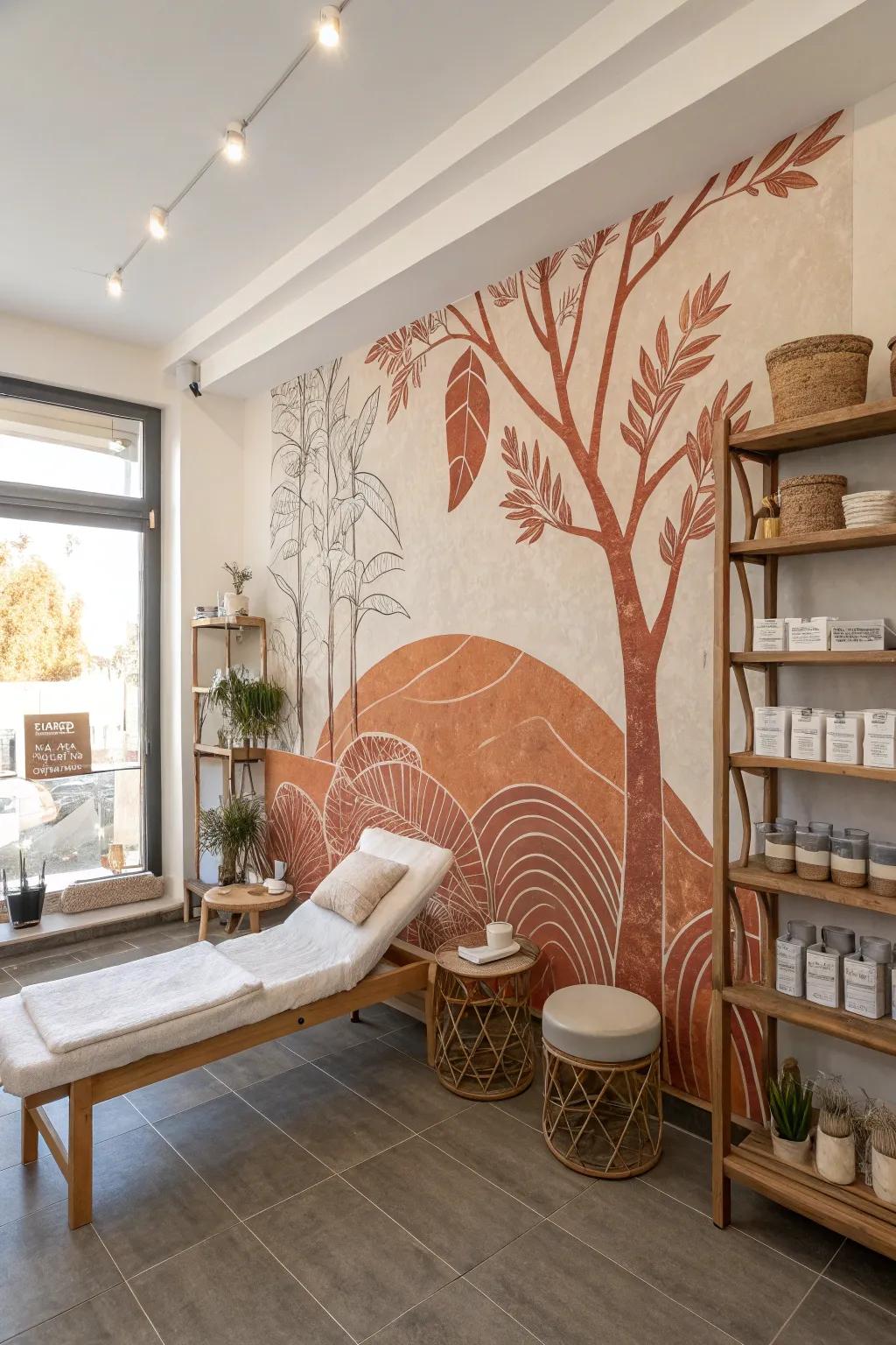 Turn your salon into an art gallery with a stunning mural that captivates and inspires #MuralArt #CreativeSpaces